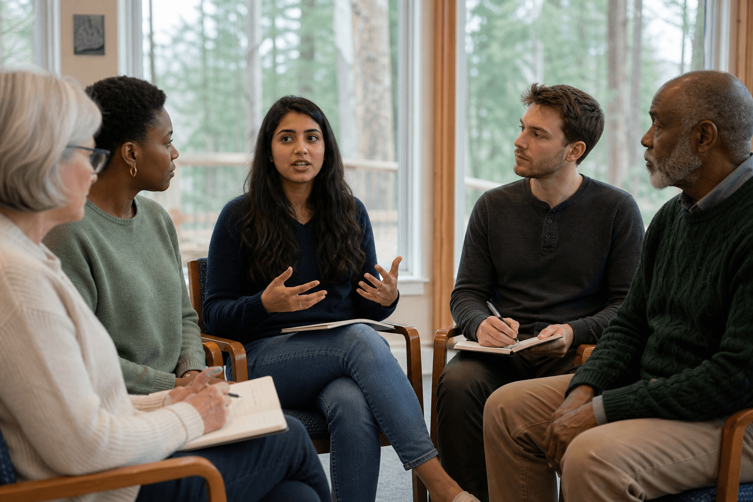 Leaders gathered for a coach-led group exchange