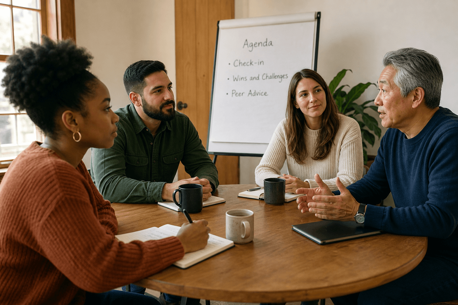 Nonprofit leaders around a table in a peer exchange